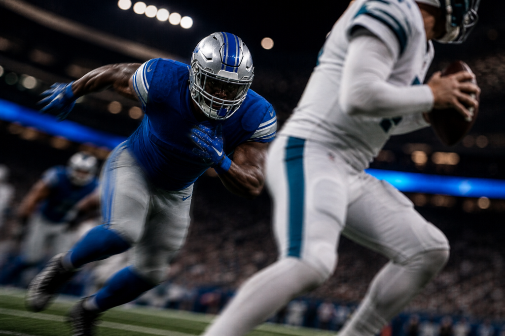 Detroit Lions 2026 Draft Class edge rusher Derrick Moore pass rush at Ford Field
